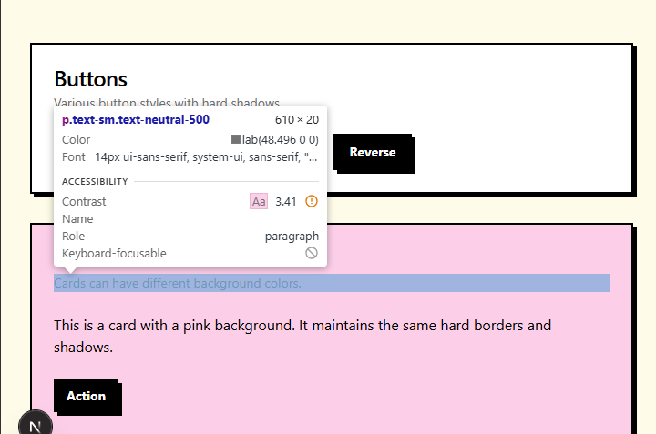 Chrome DevTools showing color contrast ratio